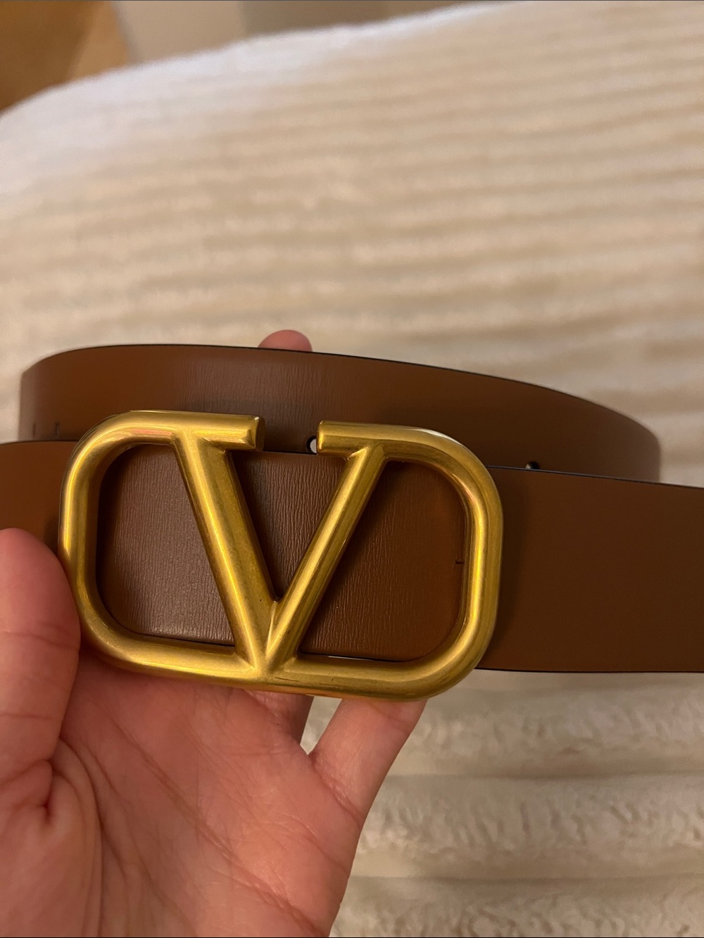 Valentino Reversible Brown/Black Leather Belt with Gold VLogo Buckle